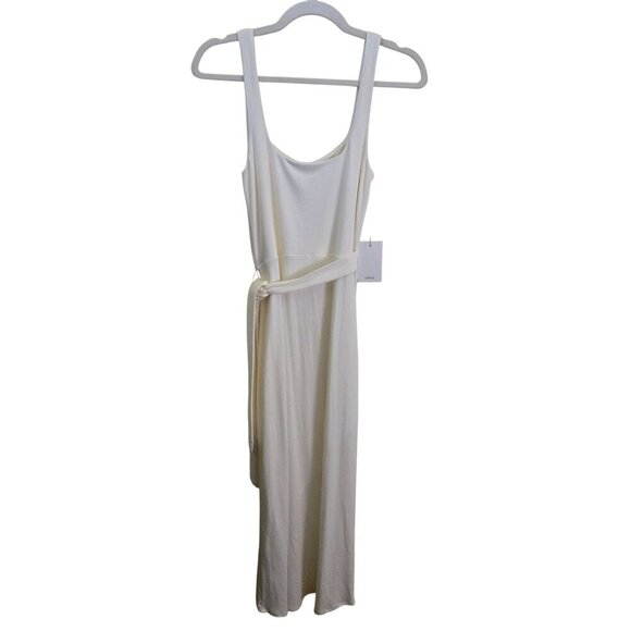 Aritzia Wilfred NWT Saturn Maxi Dress High Low Wrap Tie Waist Light Birch Size M - Picture 3 of 8